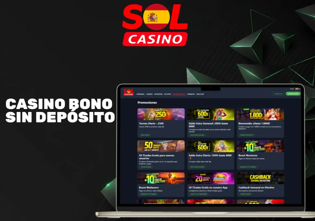 Promoción de Sol Casino con bono sin depósito, tiradas gratis y ofertas para nuevos jugadores